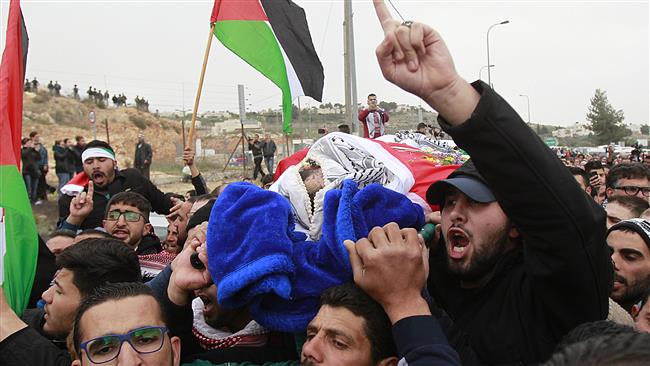 Palestinian mourners take part in the funeral of Basel al-Araj, 31, who was reportedly killed by Israeli forces in Ramallah on March 6, 2017 in the West Bank village of al-Walajah west of Bethlehem on March 17. (Photo by AFP)
