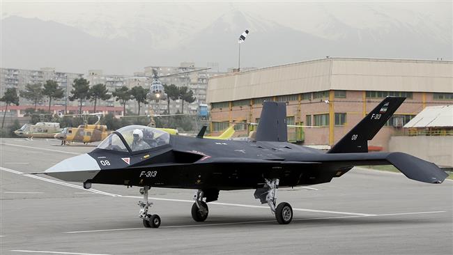 The Qaher F-313 fighter jet is unveiled in an exhibition by Iran’s Defense Ministry, in Tehran, April 15, 2017.
