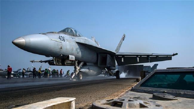 US Fighter Jet Takes off aircraft carrier in Persian Gulf