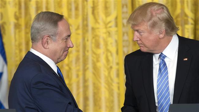 US President Donald Trump (R) and Israeli Prime Minister Benjamin Netanyahu shaking hands following a joint press conference at the White House, February 15, 2017. (Photo by AFP)
