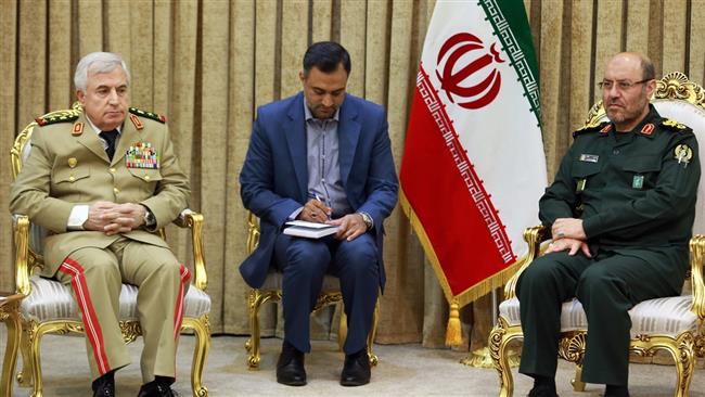 Iran’s Defense Minister Brigadier General Hossein Dehqan (R) is seen during a meeting with Chief of Staff of the Syrian Armed Forces General Ali Abdullah Ayoub (L), in Tehran, May 2, 2017.
