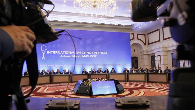 The representatives of the Syrian government along with other attendees take part in the third round of the Syria peace talks, in Astana, Kazakhstan, on March 15, 2017. (Photo by AFP)
