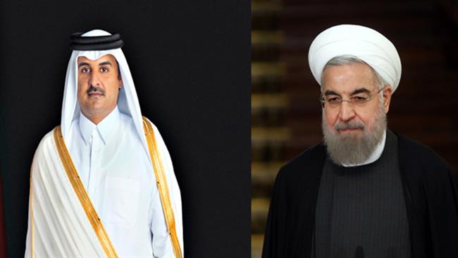 Iranian President Hassan Rouhani (R) and Qatari Emir Sheikh Tamim bin Hamad Al Thani
