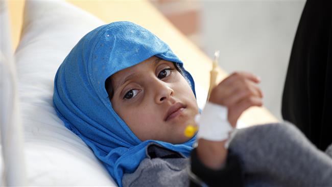 A Yemeni child suspected of being infected with cholera receives treatment at a hospital in the capital Sana’a on May 15, 2017. (Photo by AFP)
