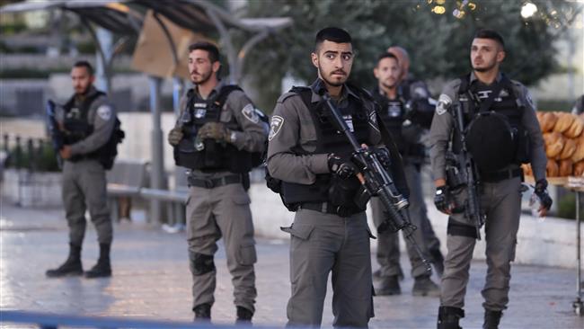 Israeli guards stand outside the Damascus Gate in the occupied East Jerusalem al-Quds’ Old City, June 16, 2017. (Photo by AFP)
