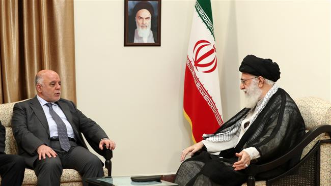 Leader of the Islamic Revolution Ayatollah Seyyed Ali Khamenei (R) receives Iraqi Prime Minister Haider al-Abadi in Tehran on June 20, 2017. (Photo by leader.ir)
