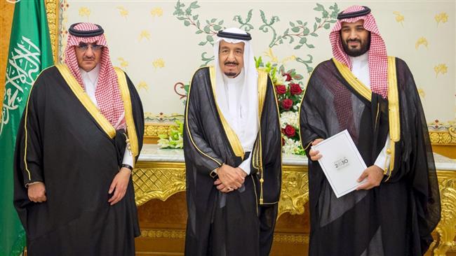 From left, former Saudi Crown Prince Mohammed bin Nayef bin Abdulaziz Al Saud, King Salman bin Abdulaziz and new Crown Prince Mohammed bin Salman
