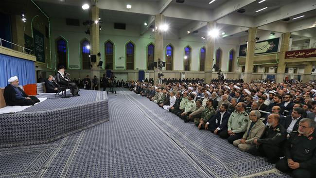 Leader of Islamic Revolution Ayatollah Seyyed Ali Khamenei meeting with ambassadors of Muslim countries in Tehran on June 26, 2017
