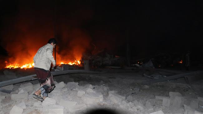 Fire that broke out at the site of a Saudi-led air strike which hit the northwestern city of Saada, Yemen June 19, 2017. (Photo by Reuters)  
