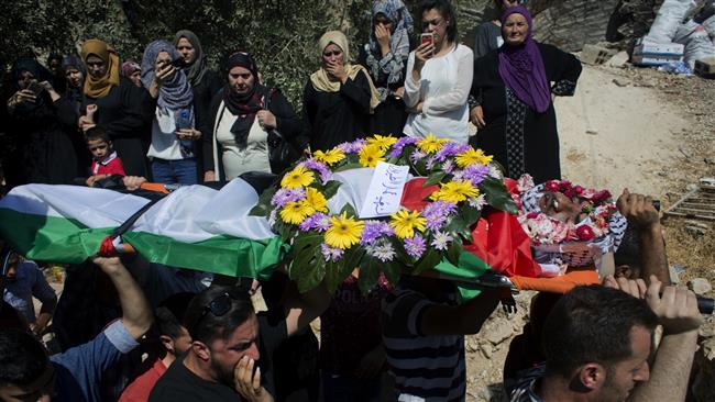 Palestinian mourners carry the body of Ammar Khalil al-Tirawi, 34, during his funeral at the family house, in the occupied West Bank village of Kafr Ayn, near Ramallah, on August 5, 2017. (Photo by AFP)
