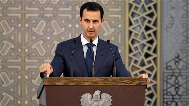 The photo released by the official Syrian news agency SANA shows President Bashar al-Assad delivering a speech in Damascus on August 20, 2017.
