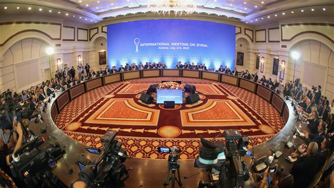 The photo shows a general view of the fifth round of Syria peace talks in Astana, Kazakhstan, on July 5, 2017. (By AFP)
