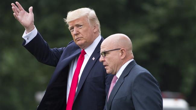 US President Donald Trump and National Security Adviser H.R. McMaster (R) walk to Marine One prior to departing from the South Lawn of the White House in Washington, DC, June 16, 2017. (Photo by AFP)
