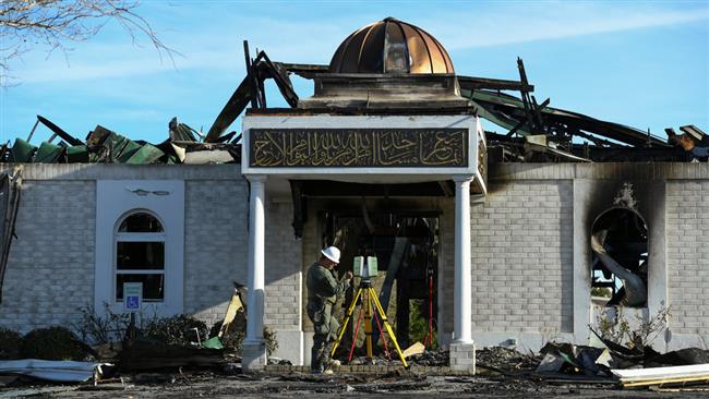 Arson destroyed a mosque in Victoria, Texas, in January. Police later arrested 25-year-old Marq Vincent Perez, who has been charged with hate crime. (Photo by Reuters)
