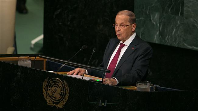 Lebanese President Michel Aoun speaks during the 72nd session of the General Assembly at the United Nations in New York, September 21, 2017. (Photo by AFP)

