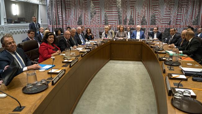 Top negotiators from Iran and six world powers attend an EU-hosted meeting about the Iran nuclear deal at the UN headquarters on September 20, 2017. (Photo by AP)
