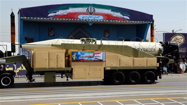 The new Iranian long-range missile, Khorramshahr, is displayed in Tehran during the military parade marking the annual Sacred Defense Week, on September 22, 2017. (Photo by AFP)
