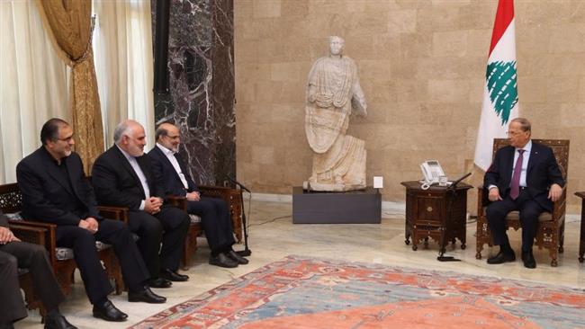 Lebanese President Michel Aoun (R) meets with the head of Islamic Republic of Iran Broadcasting (IRIB), Abdolali Ali-Asgari, (3rd, L) in Beirut, Lebanon, on October 18, 2017. (Via IRNA)
