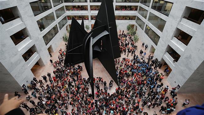 Dreamers fill the halls and atrium during a protest inside of the Hart Senate Office Building on November 9, 2017 in Washington, DC. (Getty Images)
