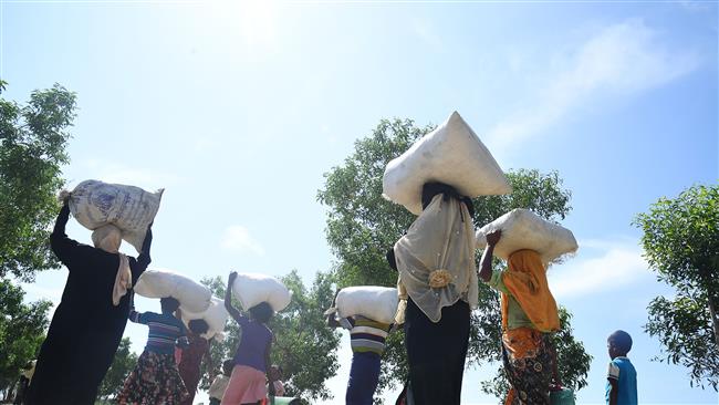 Rohingya Muslim refugees who entered Bangladesh by makeshift boats walk toward refugee camps after landing in the Teknaf district of Bangladesh, November 11, 2017. (Photo by AFP)
