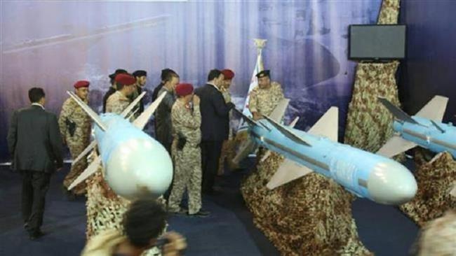 The photo taken from Yemeni media shows Yemeni officials inspecting naval missiles at an exhibition in Hudaydah, November 6, 2017.
