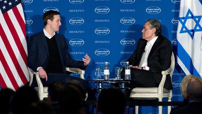 Jared Kushner (L), the US president’s son-in-law and senior adviser, speaks at the Saban Forum with the conference