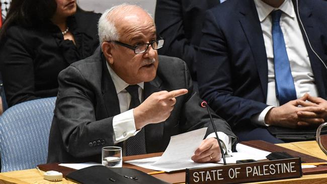 Palestinian Ambassador to the United Nations Dr. Riyad H. Mansour speaks during a United Nations Security Council meeting on the situation in Palestine at the United Nations headquarters in New York City, the United States, on December 8, 2017. (Photo by AFP)

