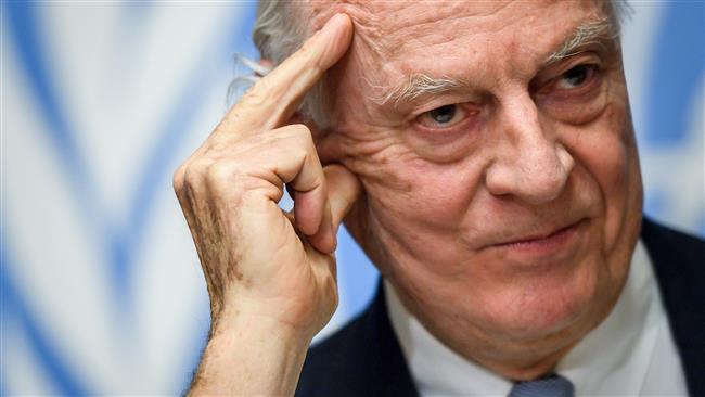 UN Special Envoy for Syria Staffan de Mistura gives a press conference closing a round of Intra Syria peace talks at the European headquarters of the United Nations offices in Geneva, on December 14, 2017. (Photo by AFP)