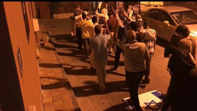 The picture taken from social media shows a protest rally against the Israeli regime in a Bahraini village, October 11, 2017.
