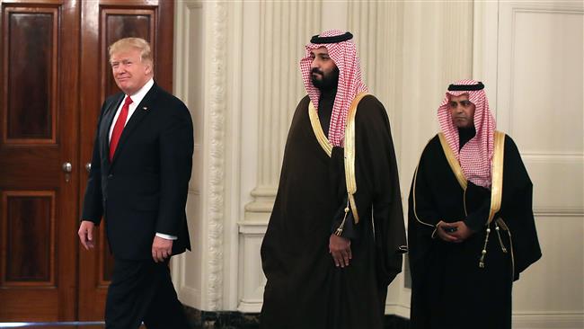 US President Donald Trump in the State Dining Room of the White House with Mohammed bin Salman, then-deputy crown prince and minister of defense of Saudi Arabia, on March 14, 2017. (Getty Images)
