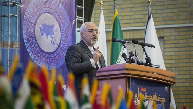 Iran’s Foreign Minister Mohammad Javad Zarif addresses the 1st Conference of Asian Cultural Dialogue in Tehran, January 13, 2018.
