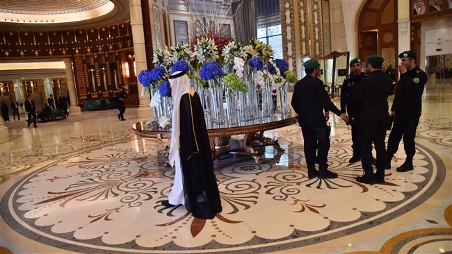 The picture taken on May 21, 2017, shows the hallway of the Ritz-Carlton Hotel in Riyadh, Saudi Arabia. (By AFP)
