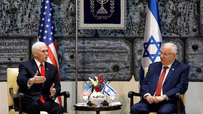 Israeli President Reuven Rivlin (R) meets US Vice President Mike Pence at the presidential compound in Jerusalem al-Quds on January 23, 2018. (AFP photo)
