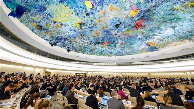 The file photo shows a session of the Nations Human Rights Council in Geneva. (By AFP)
