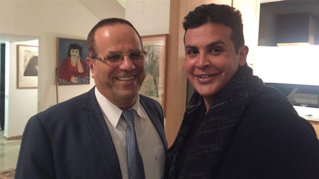 Israel’s Communications Minister Ayoub Kara (L) appears in a photo he posted on his personal Twitter account on February 4, 2018, showing him with Mubarak Al Khalifa, a Bahraini royal, in Tel Aviv.

