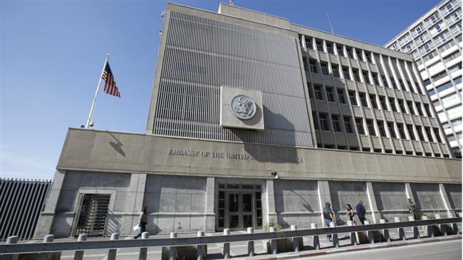 This file photo shows a view of the US embassy building in Tel Aviv, occupied Palestinian territories. (Photo by European Pressphoto Agency)
