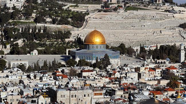 A picture taken on March 14, 2018 shows the Dome of the Rock, which is situated in the al-Aqsa mosque compound (C), in East Jerusalem al-Quds (By AFP)
