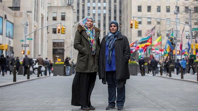 Jamilla Clark, (L) and Arwa Aziz are pictured near their lawyers’ offices in New York City.

