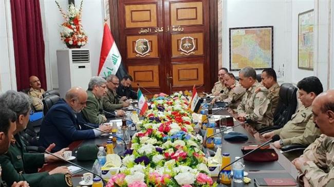 Iranian Defense Minister Brigadier General Amir Hatami (4th, L) and Chief of Staff of the Iraqi Army General Othman al-Ghanmi (3rd, R) meet in Baghdad on April 18, 2018. (Photo by Iran’s Defense Ministry)
