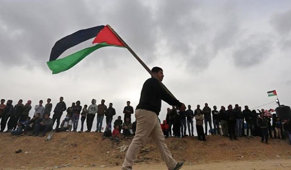 Palestinian man carries out Palestinian flag