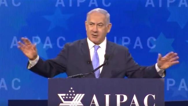 Israeli Prime Minister Benjamin Netanyahu speaks during the American Israel Public Affairs Committee (AIPAC) on March 6, 2018.
