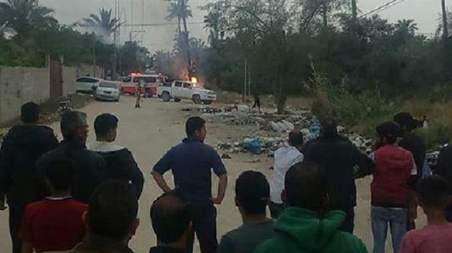 The photo released on social media shows the site of an explosion in the central Gaza Strip on May 5, 2018.
