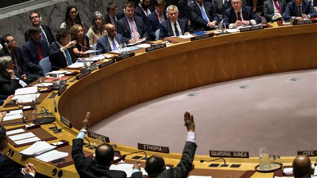 The UN Security Council holds a vote on a Russian-proposed draft resolution on Syria during an emergency meeting, April 14, 2018 in New York City. (Photo by AFP)
