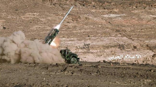 The undated photo, provided by the media bureau of Yemen’s Operations Command, shows a Yemeni missile shortly after launch.
