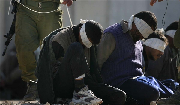 a group of Palestinians arrested by Israeli forces