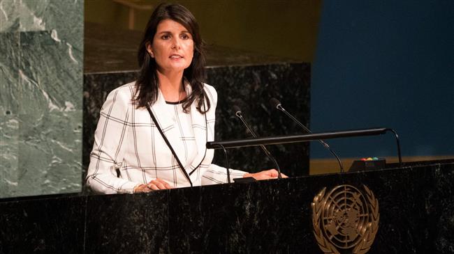 US Ambassador to the United Nations Nikki Haley speaks to the UN General Assembly in New York on June 13, 2018. (AFP photo)
