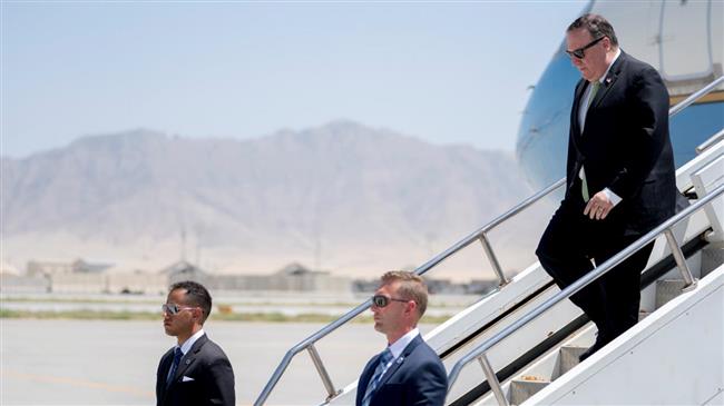 US Secretary of State Mike Pompeo arrives at Bagram Air Base, Afghanistan July 9, 2018. (Photo by Reuters)
