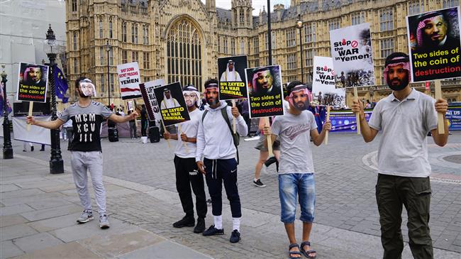 Activists held a protest to condemn Saudi Arabia’s brutal military campaign against Yemen in the British capital London on July 24, 2018.
