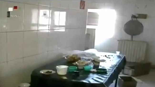 A grab taken from a video footage broadcast by Syria’s state-run television network shows a view of a militant field hospital at the Quneitra Crossing, southwestern Syria, on July 27, 2018.
