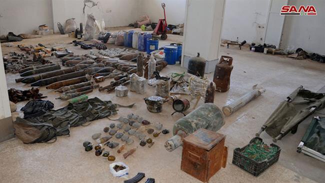 This picture shows munitions discovered by Syrian government forces at militant arms depots in the country